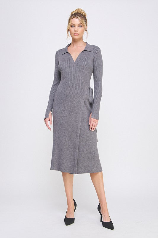 Fine Gauge Wrap Sweater Dress