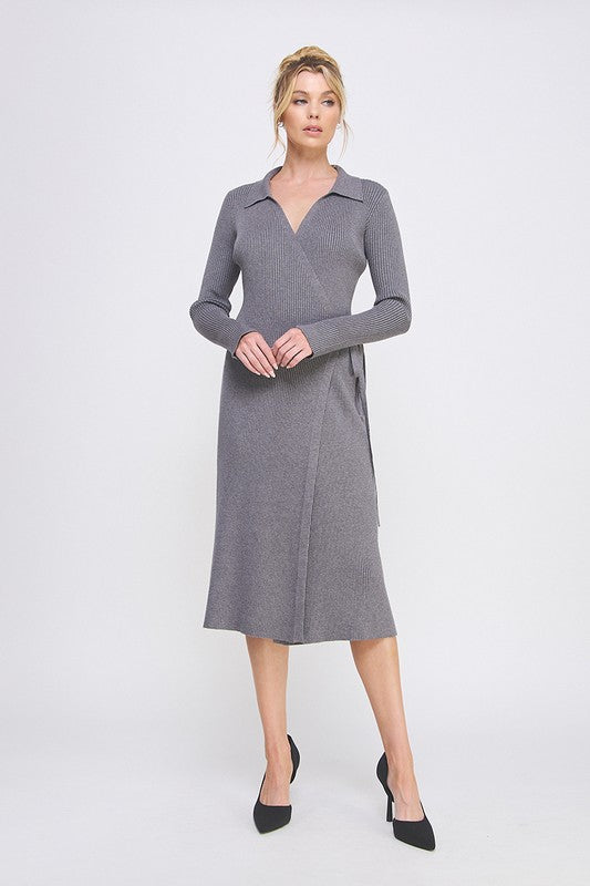 Fine Gauge Wrap Sweater Dress Heather Gray / Large