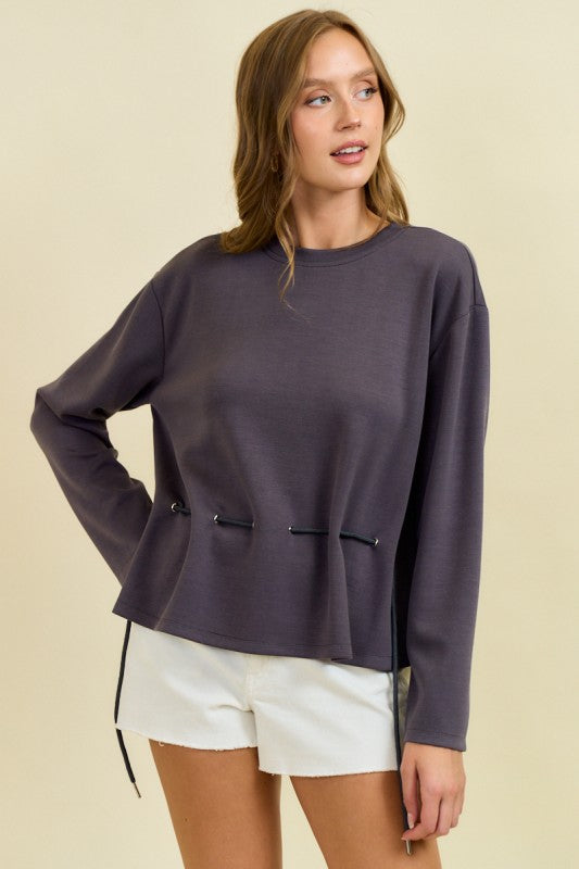 Drawstring Front Waist Top