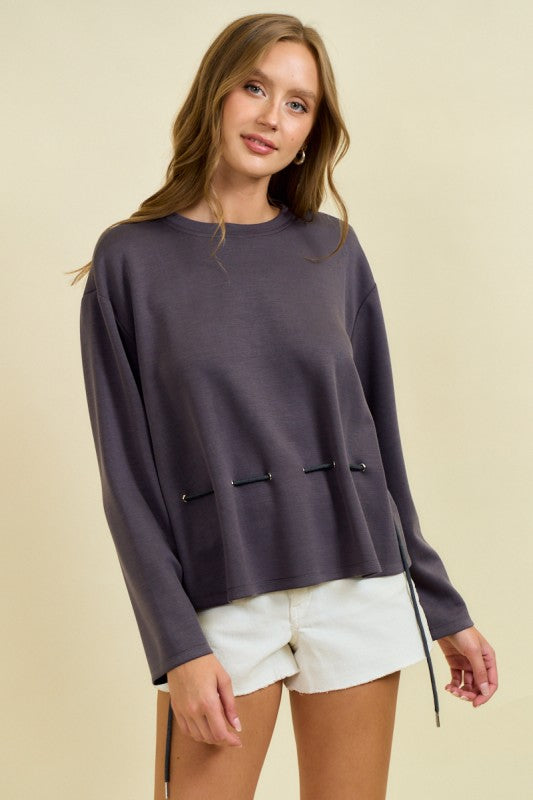 Drawstring Front Waist Top