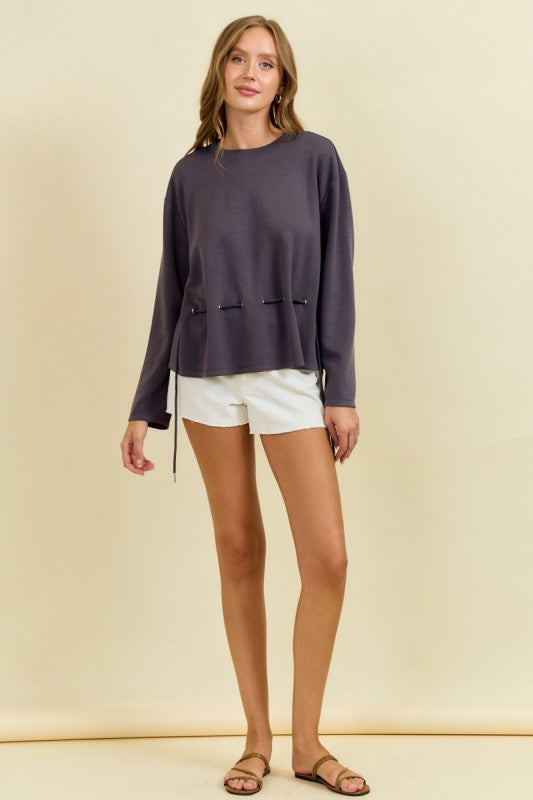 Drawstring Front Waist Top