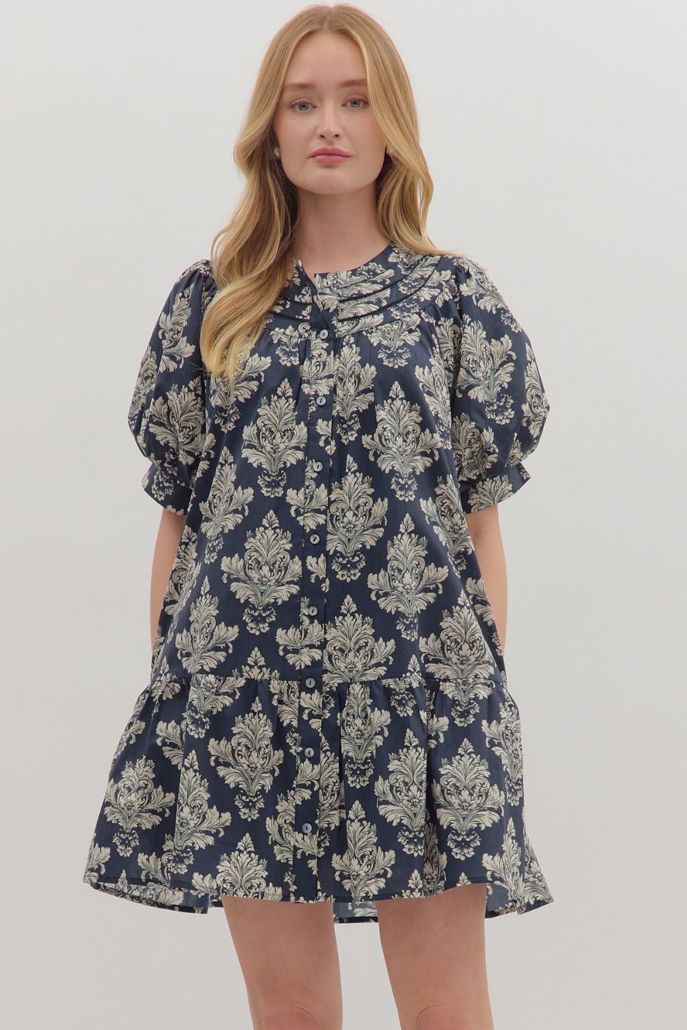 Botanical Short Puff Sleeve Mini Dress