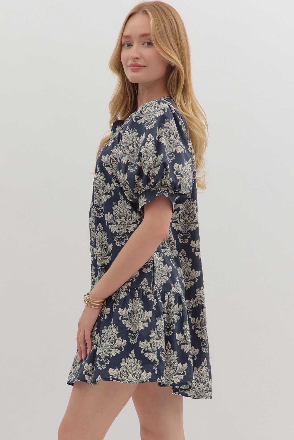 Botanical Short Puff Sleeve Mini Dress