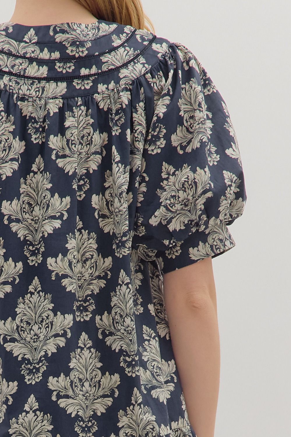 Botanical Short Puff Sleeve Mini Dress