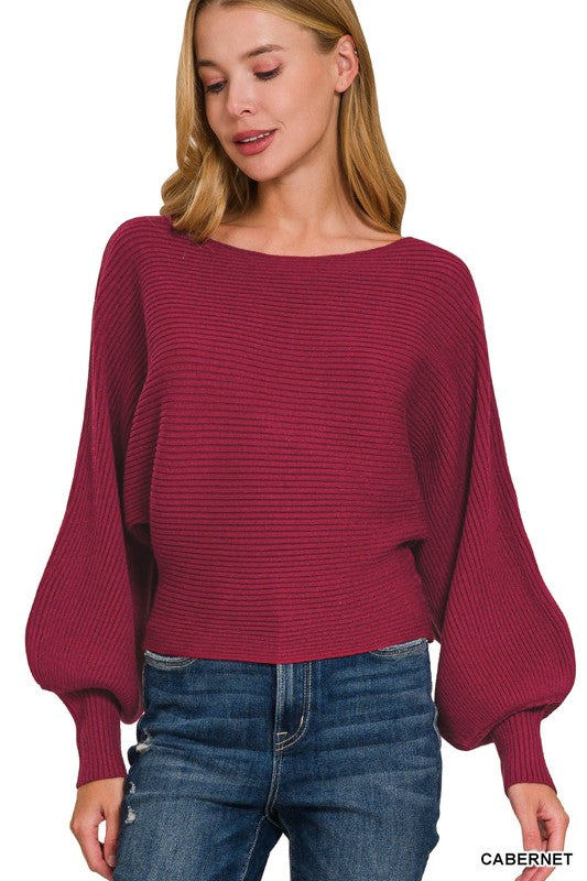 Boat Neck Ballon Sleeve Sweater
