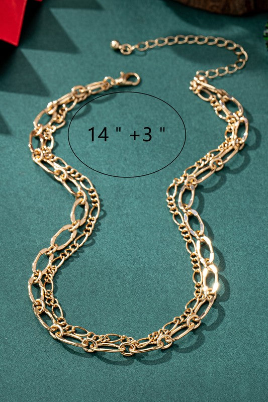 Chunky Link and Delicate Chain Layer Necklace