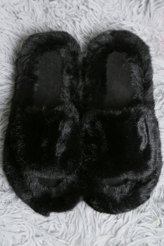 Fuzzy Solid Color Open Toe Slippers