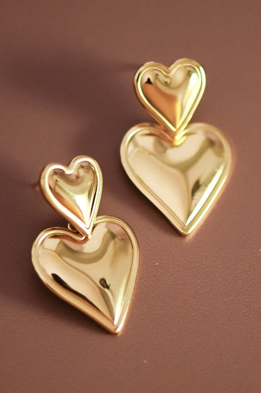 18K Stainless Steel Heart Drop Earrings