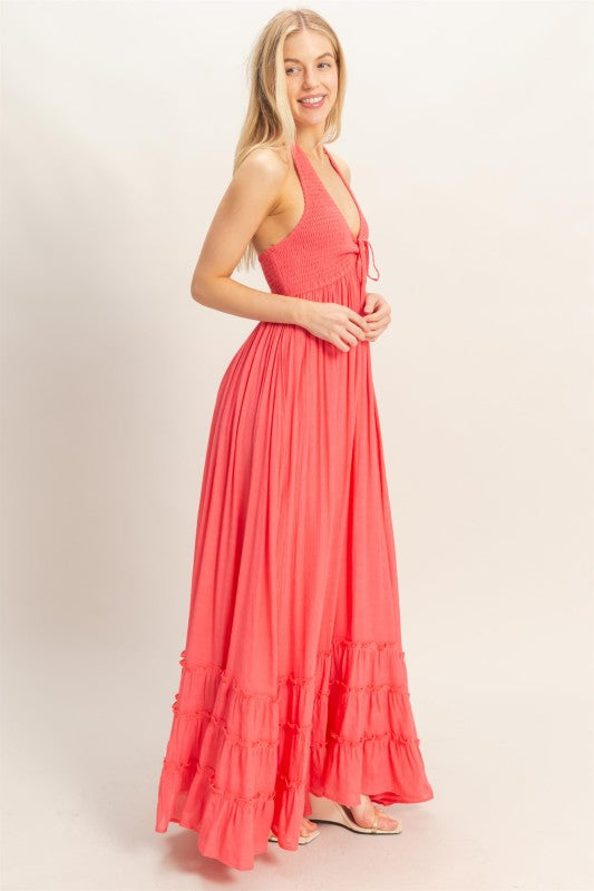 Halter Smocked Maxi Dress