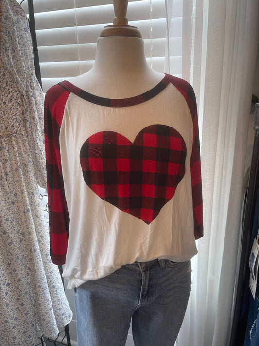 Plus Plaid Heart Long Sleeve T-shirt