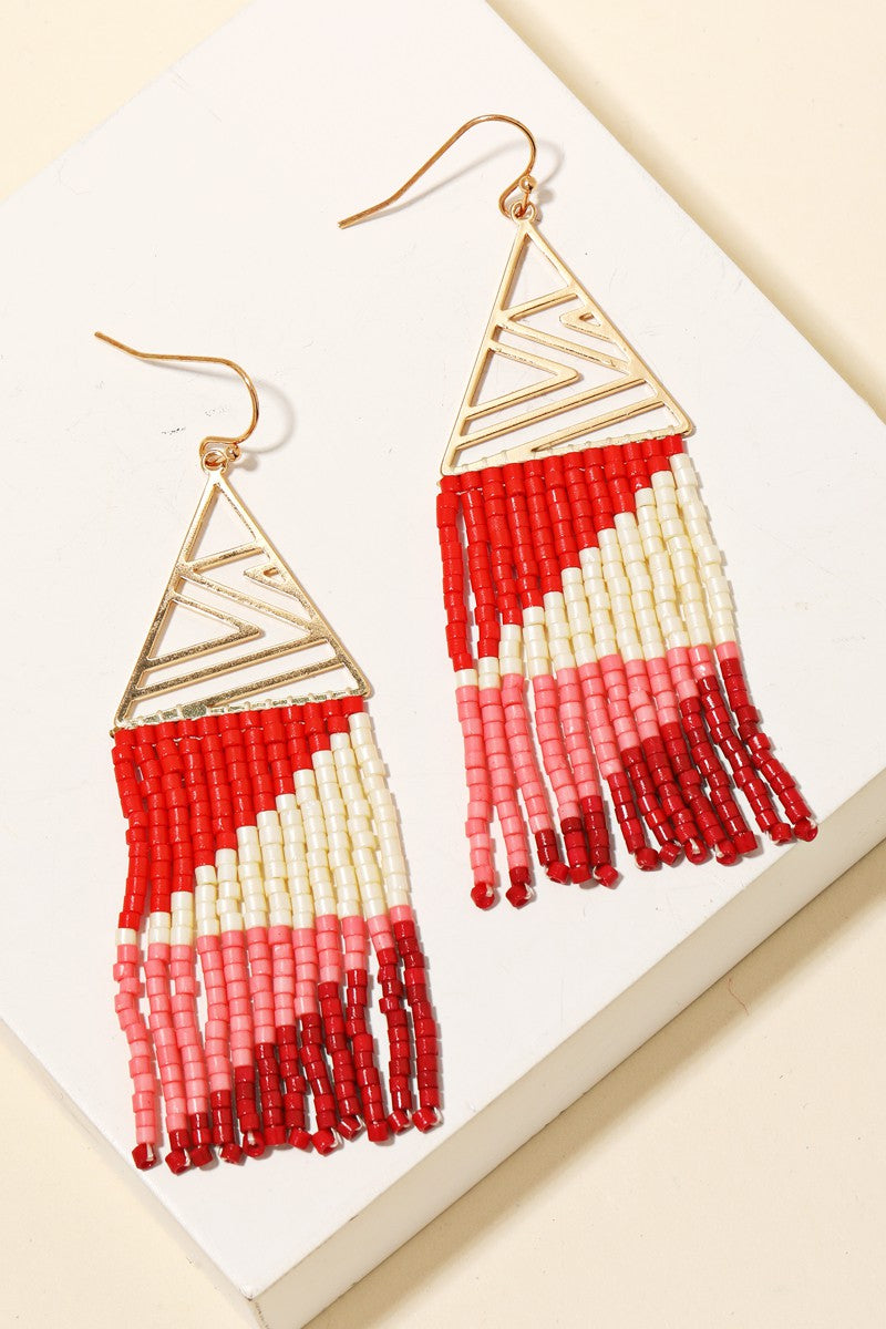 Intricate Triangle Beaded Fringe Earrings