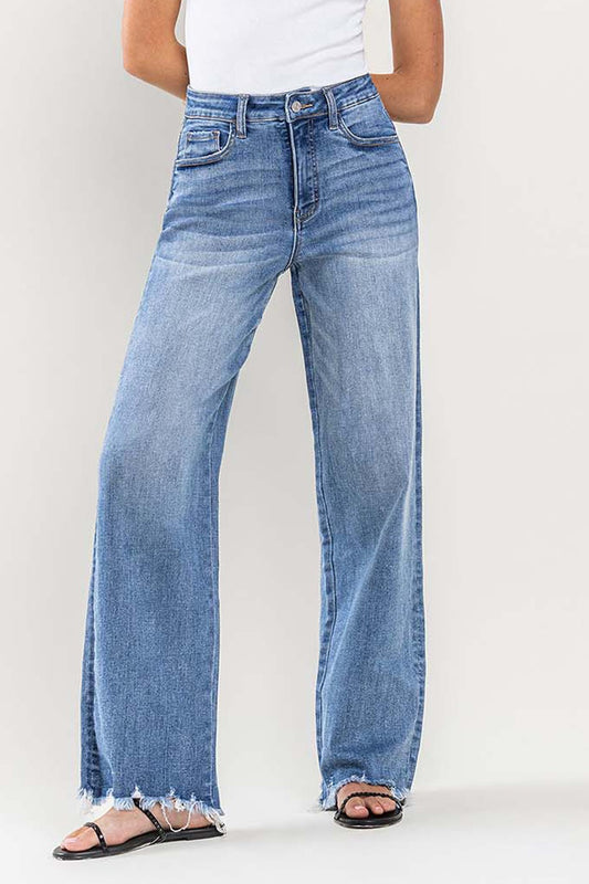 Ultra High Rise Loose Fit Uneven Raw Hem Jeans