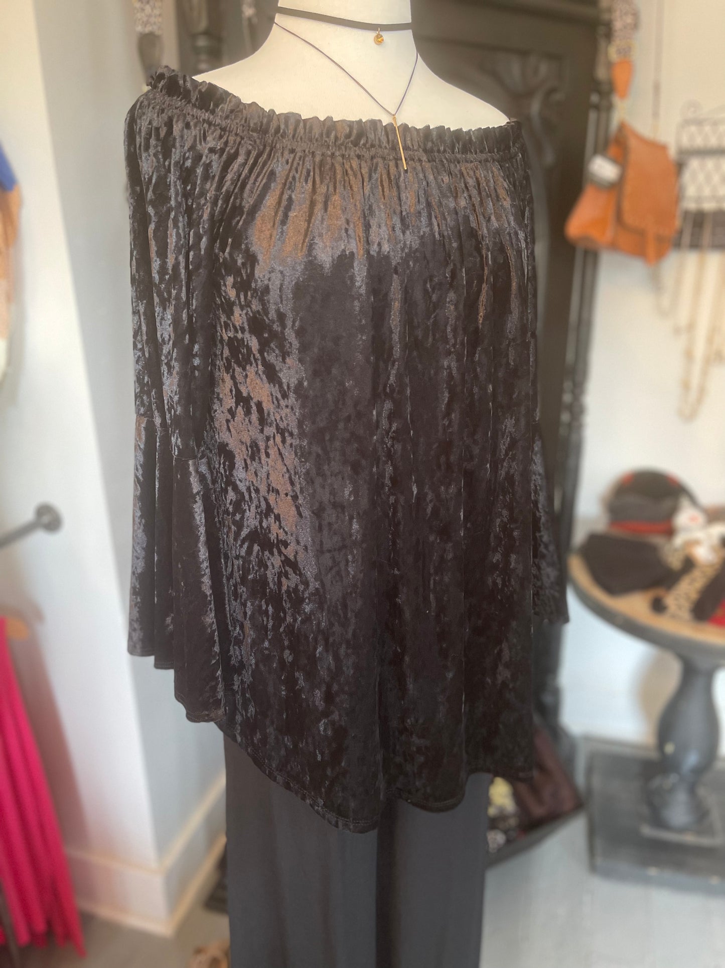 Plus Velvet Off-Shoulder Top