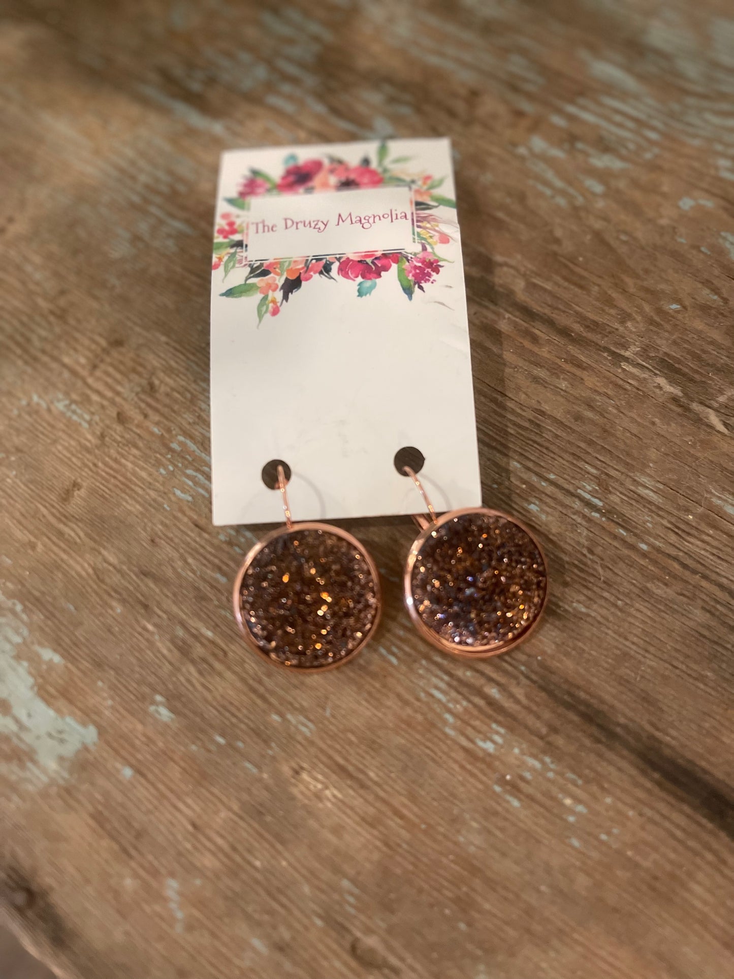 Round Druzy Drop Earrings