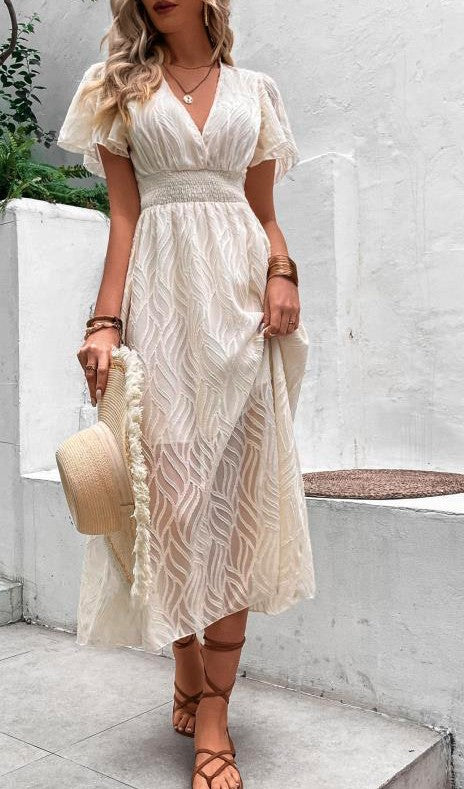 Butterfly Sleeve V-neck Dress