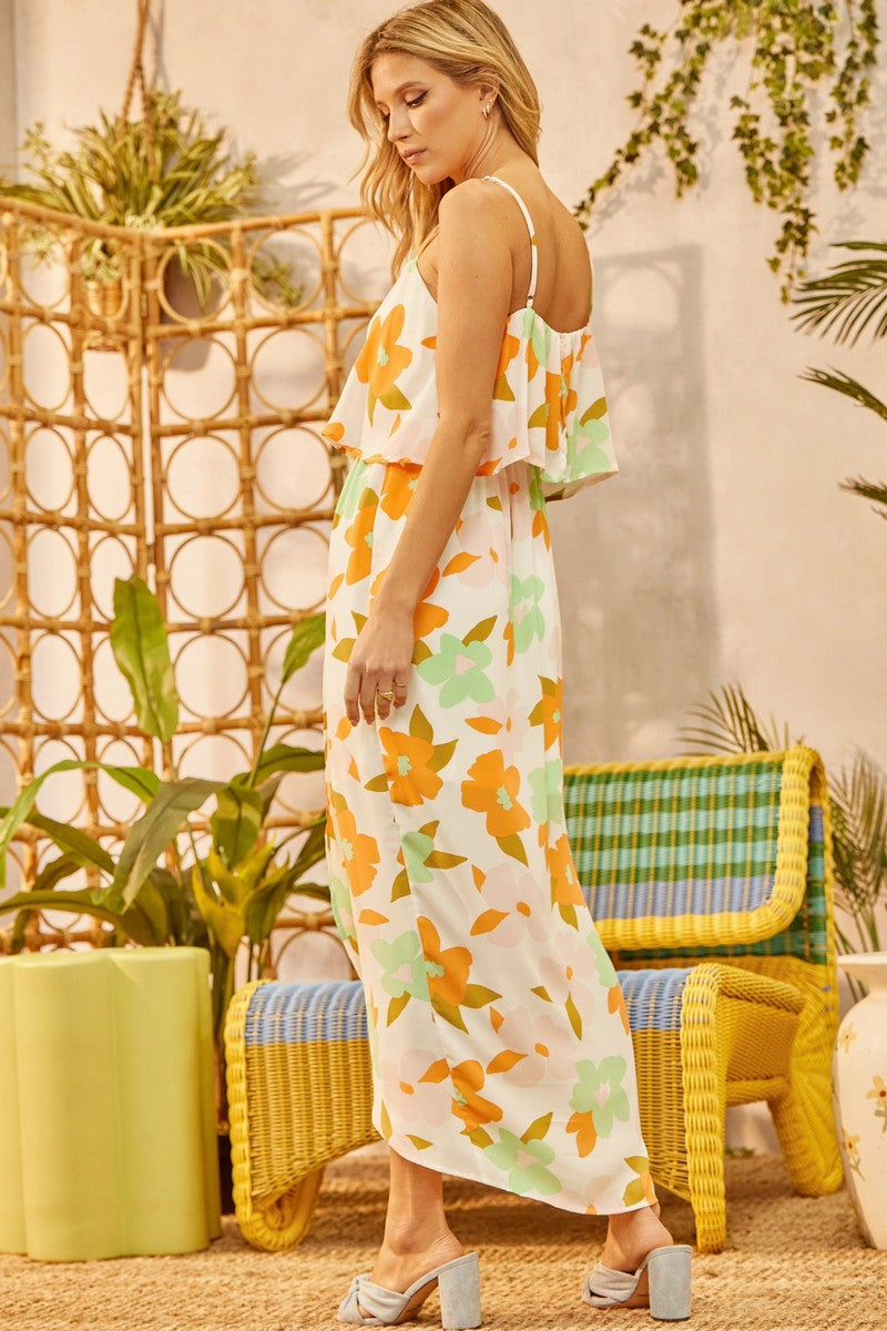 Long Floral Spaghetti Stap Dress