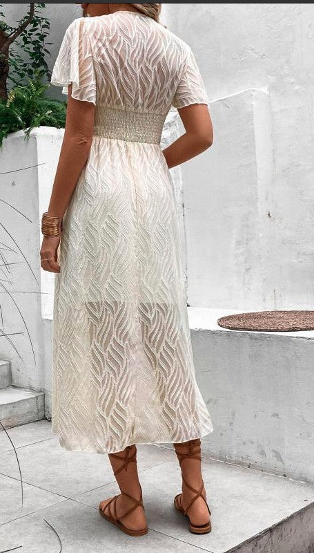 Butterfly Sleeve V-neck Dress