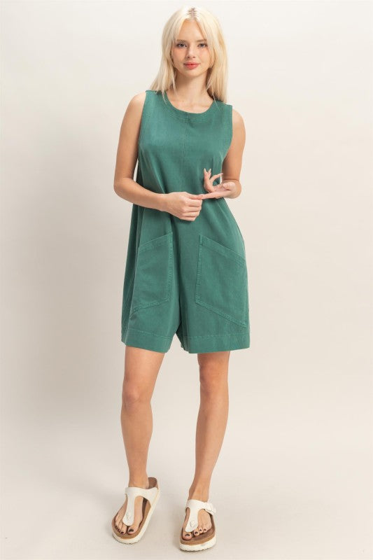 Pocket Detail Sleeveless Romper