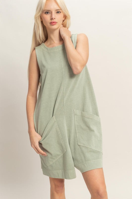 Pocket Detail Sleeveless Romper