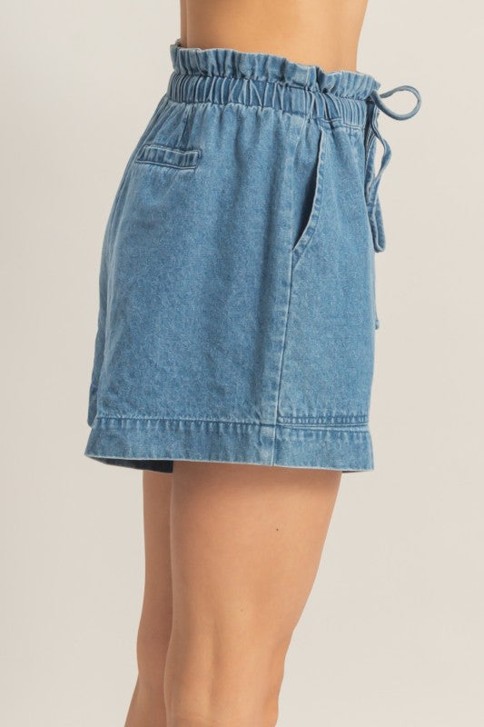 Elastic Draw String Denim Shorts