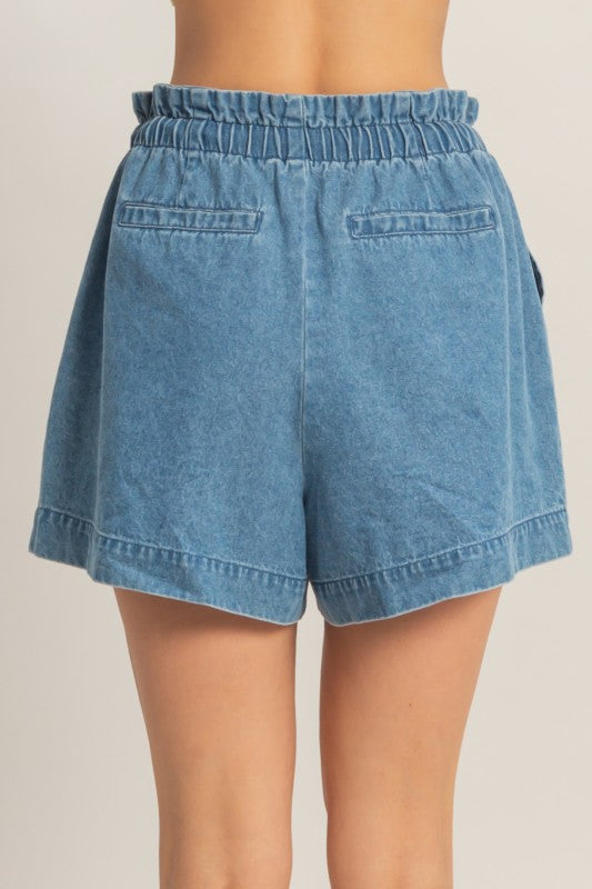 Elastic Draw String Denim Shorts