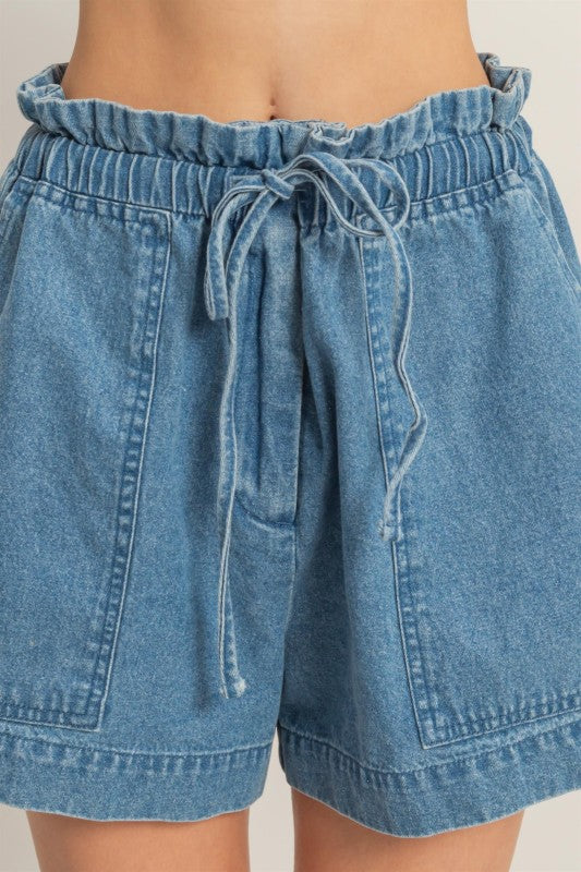 Elastic Draw String Denim Shorts