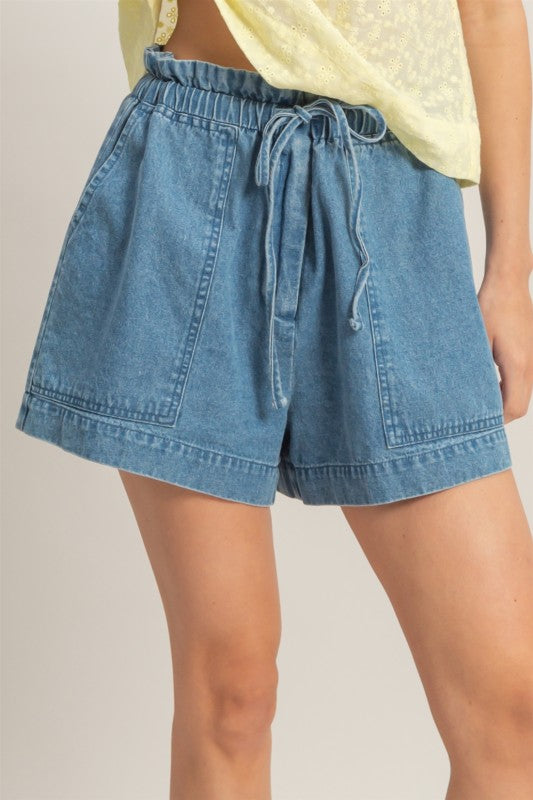 Elastic Draw String Denim Shorts