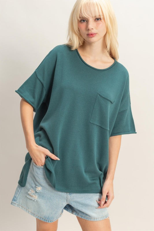 Oversize Front Pocket Knit Top