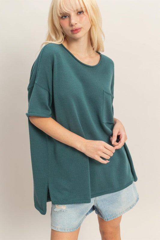 Oversize Front Pocket Knit Top