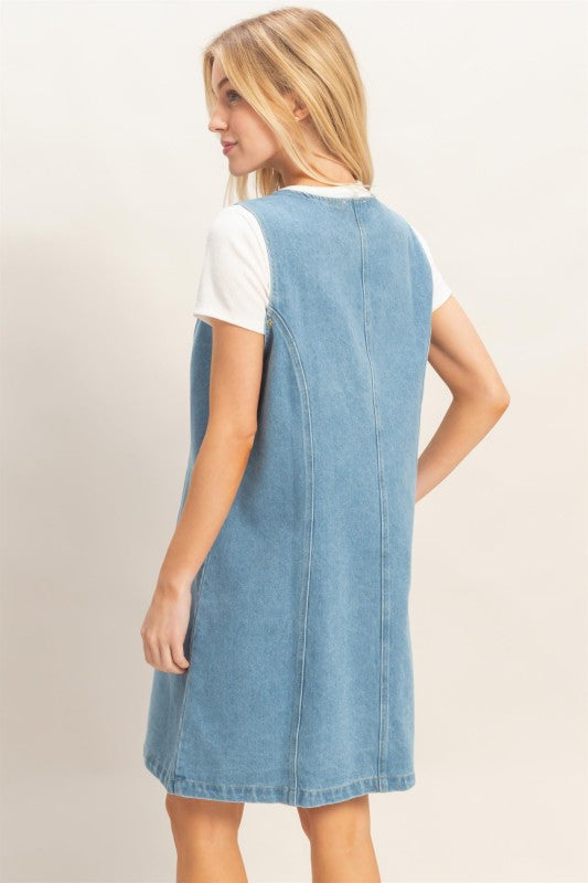 V-Neck Button Up Denim Dress