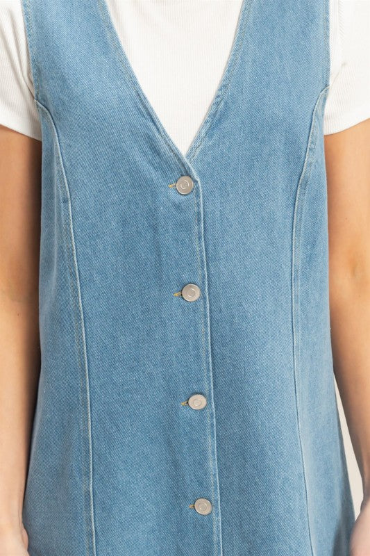 V-Neck Button Up Denim Dress