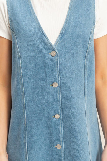 V-Neck Button Up Denim Dress
