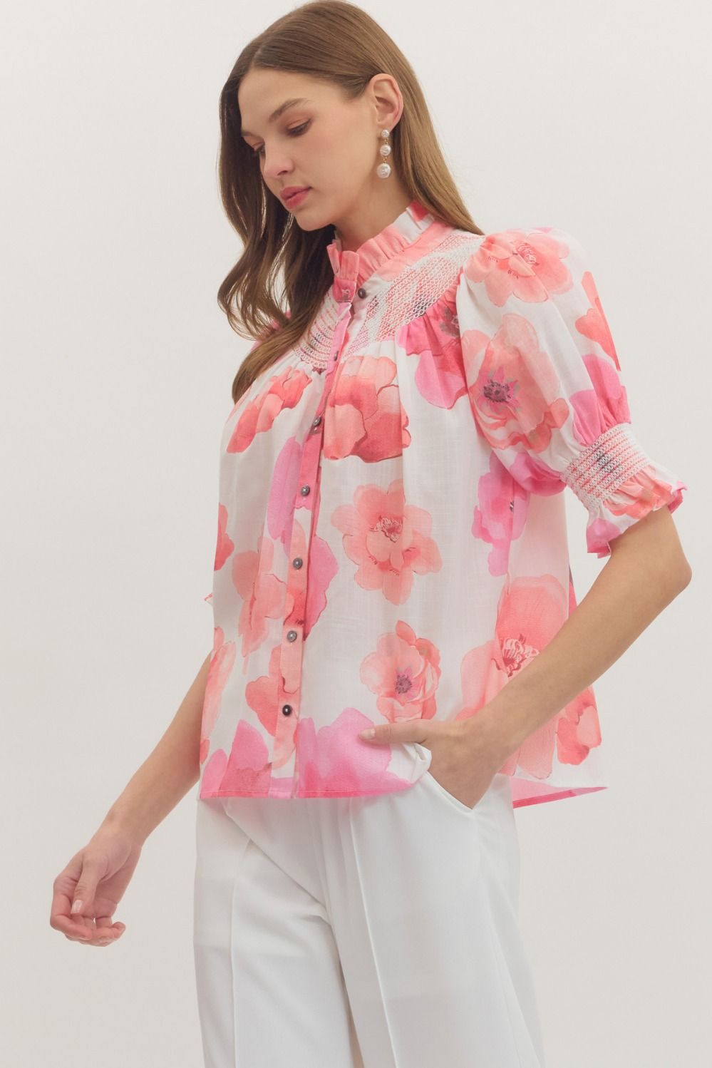Smocked Floral Puff Sleeve Top