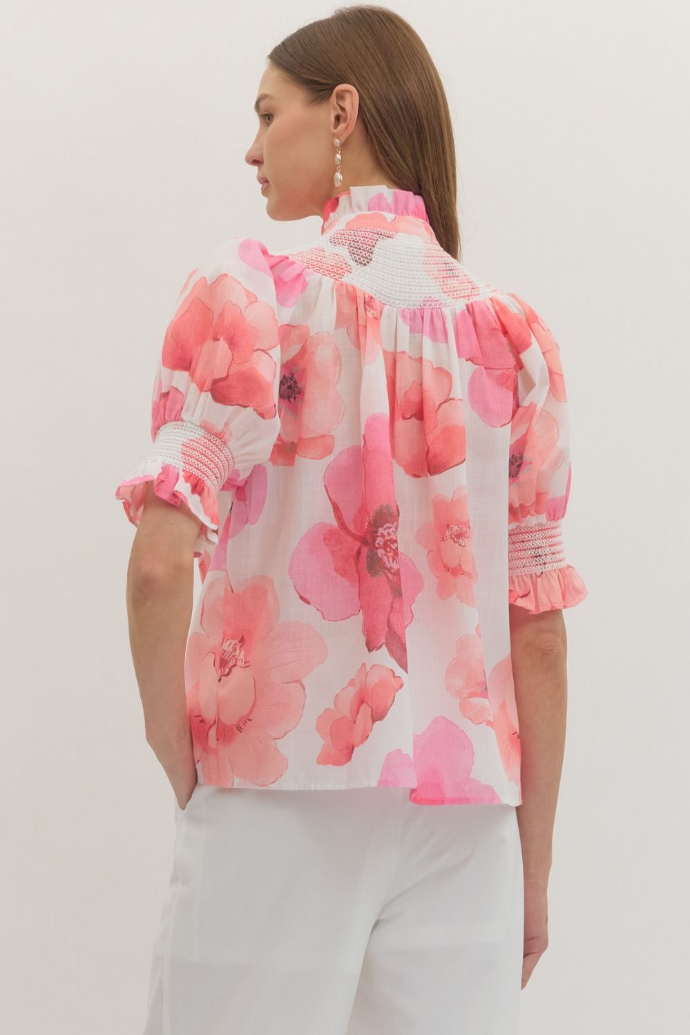 Smocked Floral Puff Sleeve Top