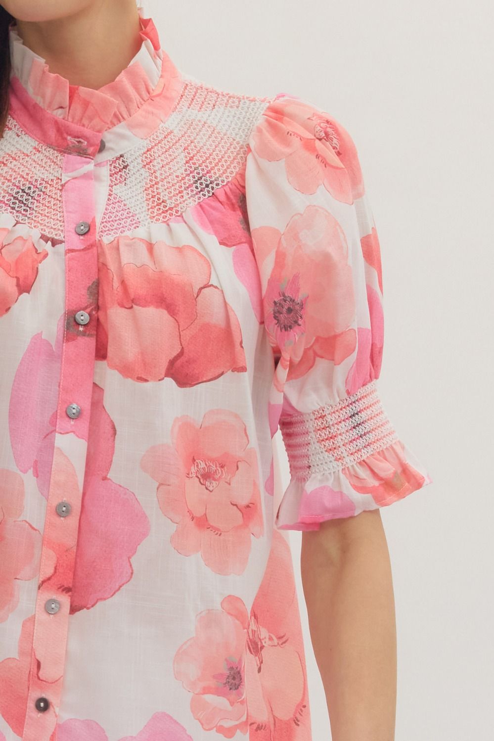 Smocked Floral Puff Sleeve Top