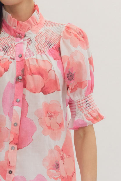 Smocked Floral Puff Sleeve Top