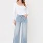 High Rise Waist Tie Striped Wide Leg Jeans