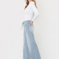 High Rise Waist Tie Striped Wide Leg Jeans