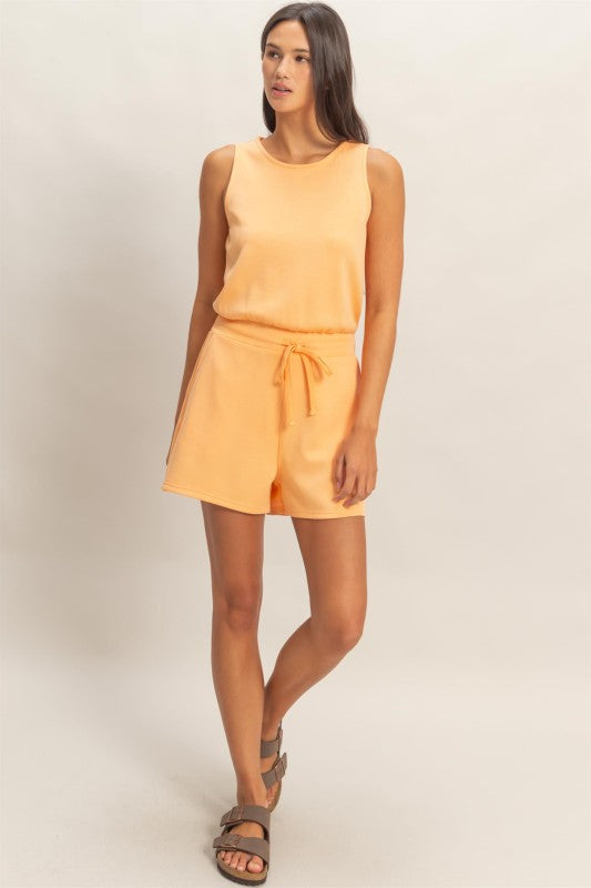 Drawstring Waist Sleeveless Romper