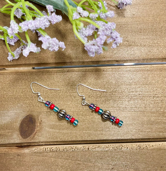 Multi colored Silver Beaded Earrings