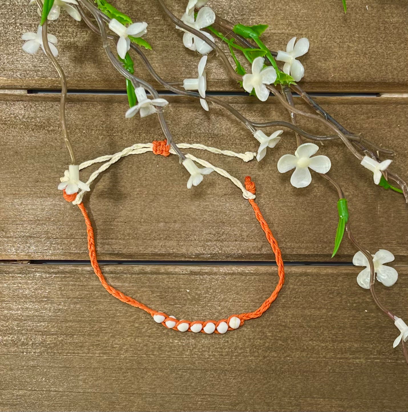 Orange & White Seed Bead Bracelet