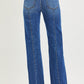 High Rise Straight Patch Pocket Seamed Jeans