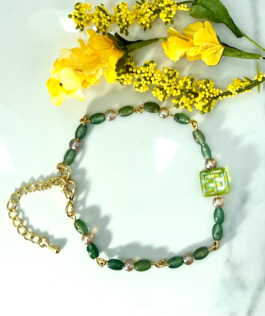 Czech Green Glass Bead Bracelet