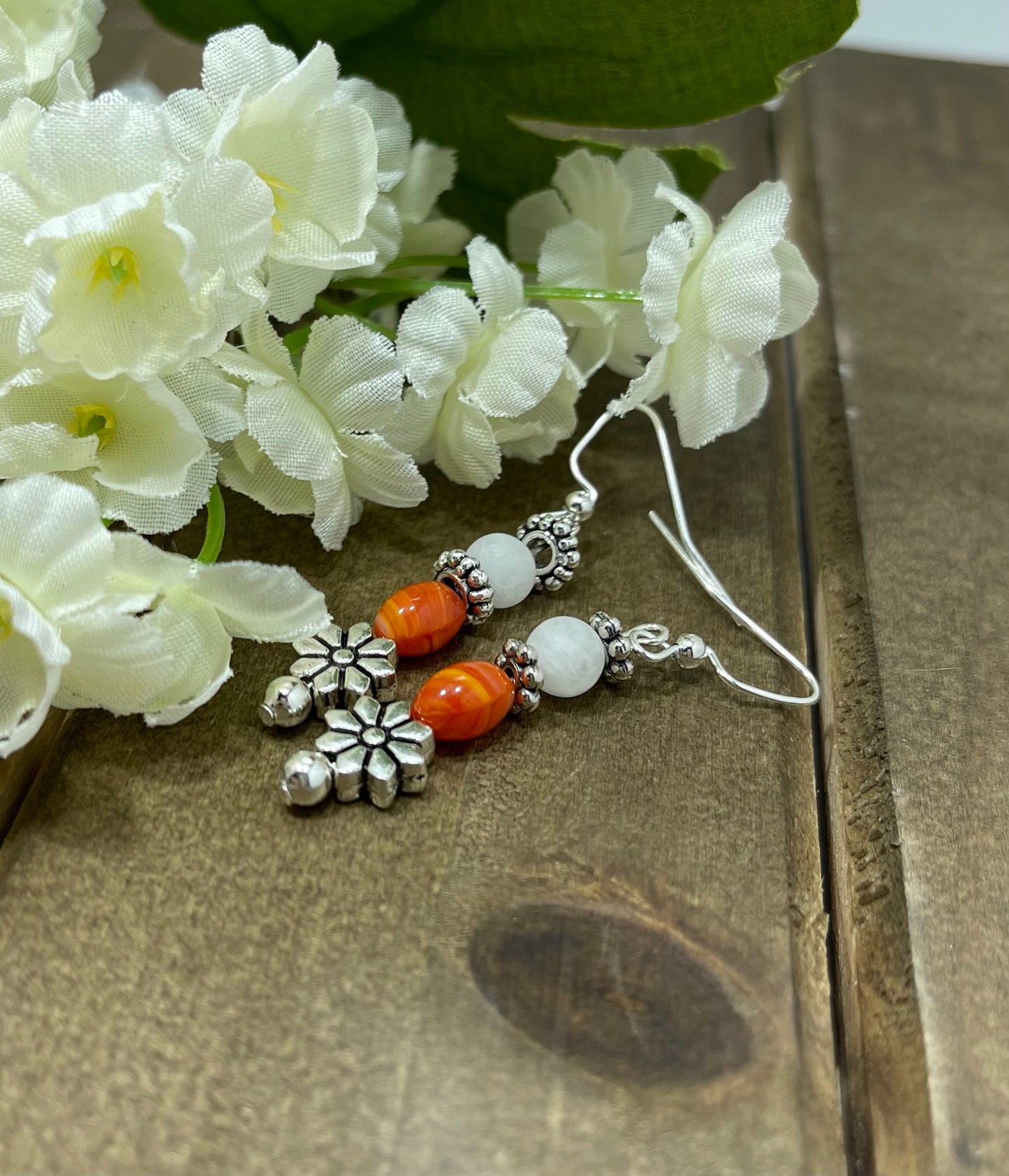 Dainty Stick Earrings with Flower Spacer