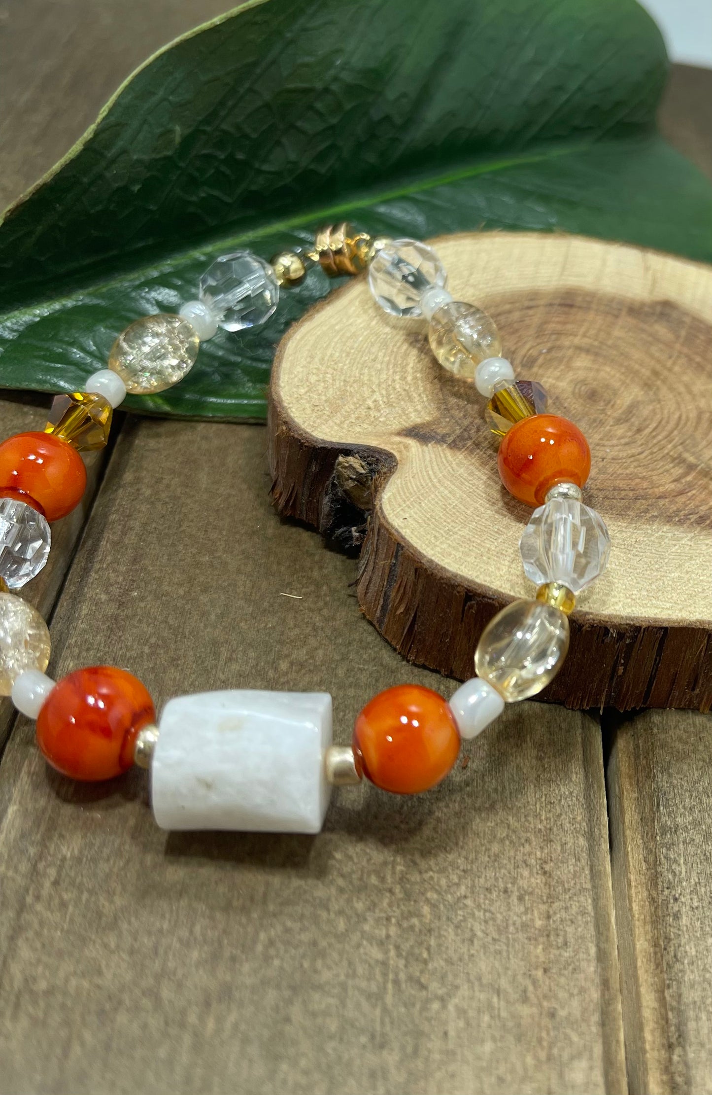 Orange Crystal Beaded Bracelet