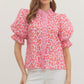 Pink Leopard Print Puff Sleeve Top