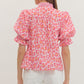 Pink Leopard Print Puff Sleeve Top