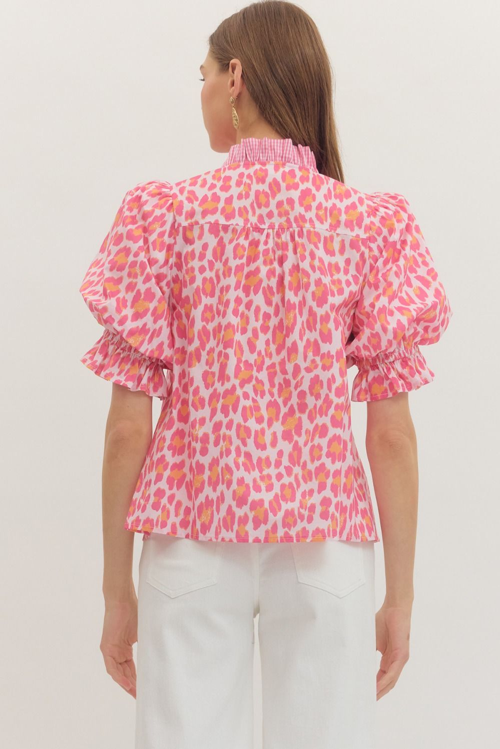 Pink Leopard Print Puff Sleeve Top