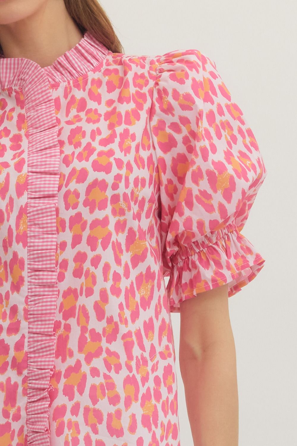 Pink Leopard Print Puff Sleeve Top