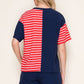 Round Neck Solid and Striped Knit Top